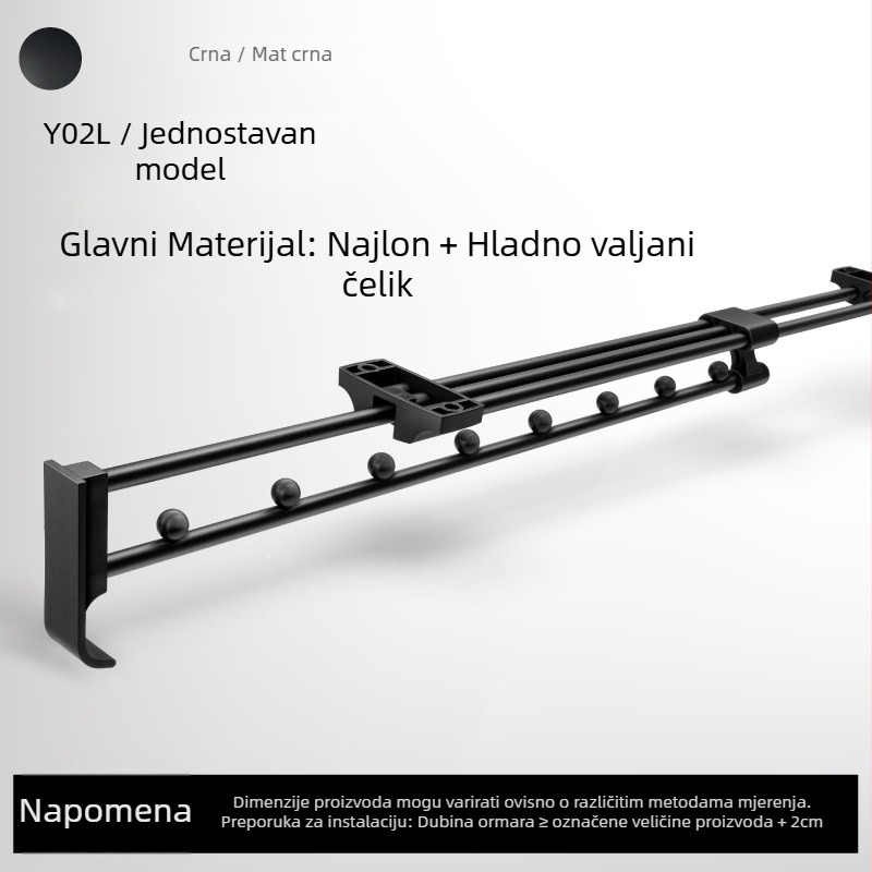 Garderobni izvlačni držač za hlače s teleskopskom šipkom i amortiziranom vodilicom | Materijali: plastika, nehrđajući čelik, aluminijska legura, hladno valjana čelična | Model CLKJ-1