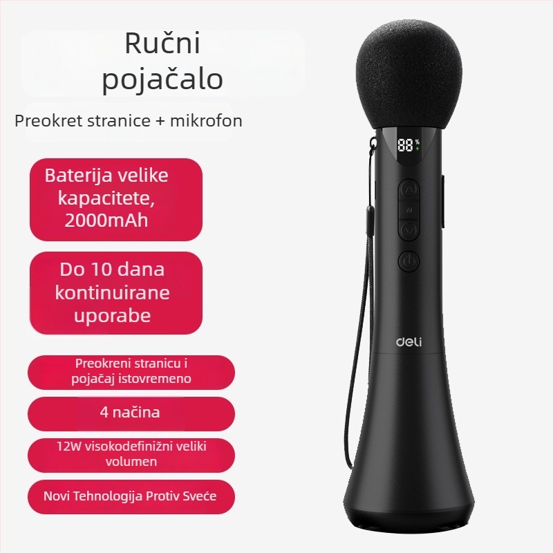 Ručni karaoke pojačalo s integriranim mikrofonom — model L-698, izlaz 15W, zamjenjiva baterija, trajanje baterije više od 12 sati, napajanje 5V