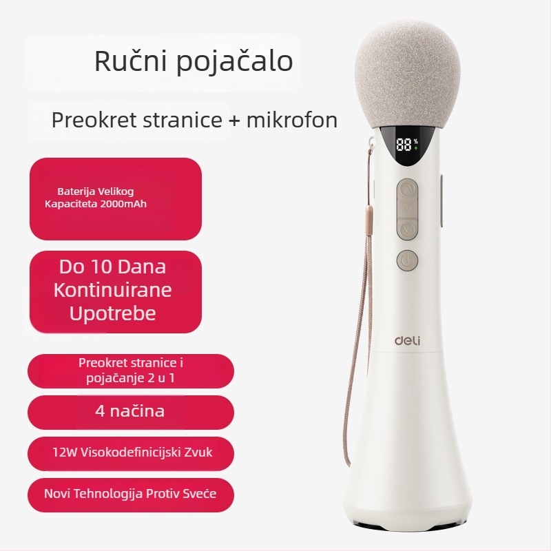 Ručni karaoke pojačalo s integriranim mikrofonom — model L-698, izlaz 15W, zamjenjiva baterija, trajanje baterije više od 12 sati, napajanje 5V