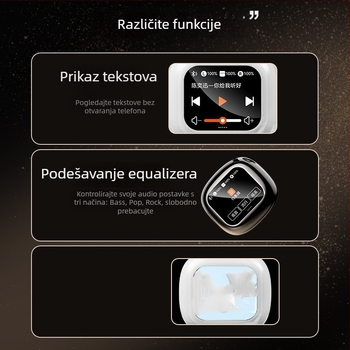 S09 MP3 Bluetooth slušalice s utorom za karticu, in-ear, digitalni zaslon, domet 15 m, BT 5.4, trajanje baterije 4-8 h, IPX4 vodootpornost