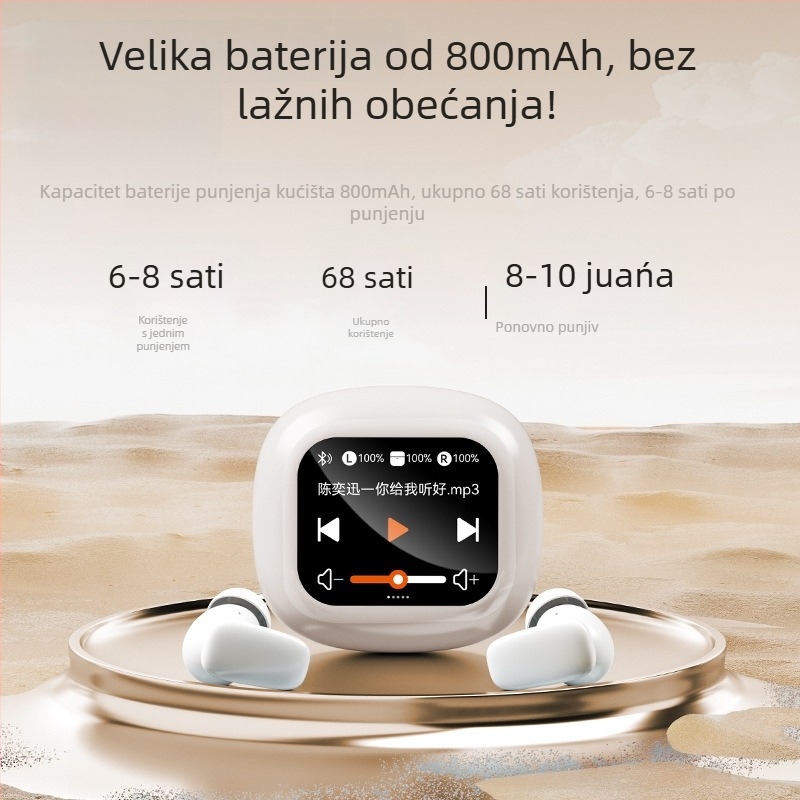 S09 MP3 Bluetooth slušalice s utorom za karticu, in-ear, digitalni zaslon, domet 15 m, BT 5.4, trajanje baterije 4-8 h, IPX4 vodootpornost