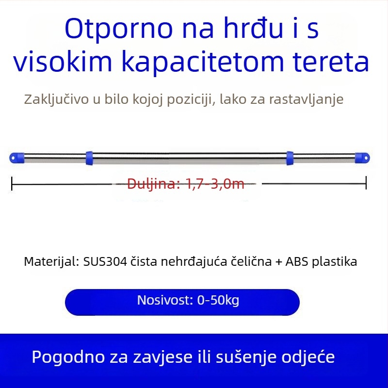 Teleskopska šipka od nehrđajućeg čelika za sušenje rublja na balkon, gornja montaža, bez bušenja