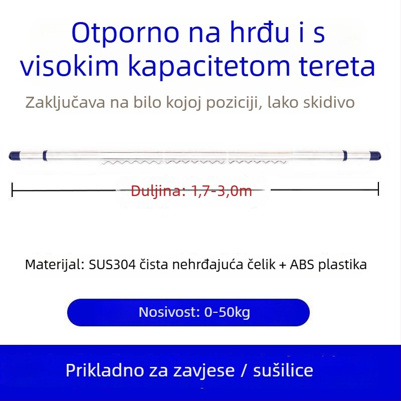 Teleskopska šipka od nehrđajućeg čelika za sušenje rublja na balkon, gornja montaža, bez bušenja