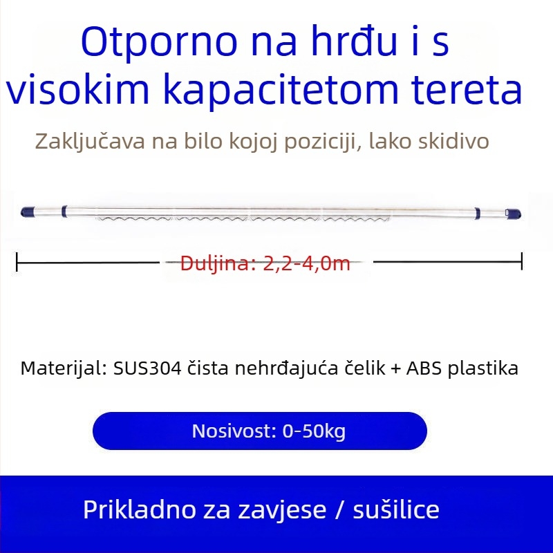 Teleskopska šipka od nehrđajućeg čelika za sušenje rublja na balkon, gornja montaža, bez bušenja