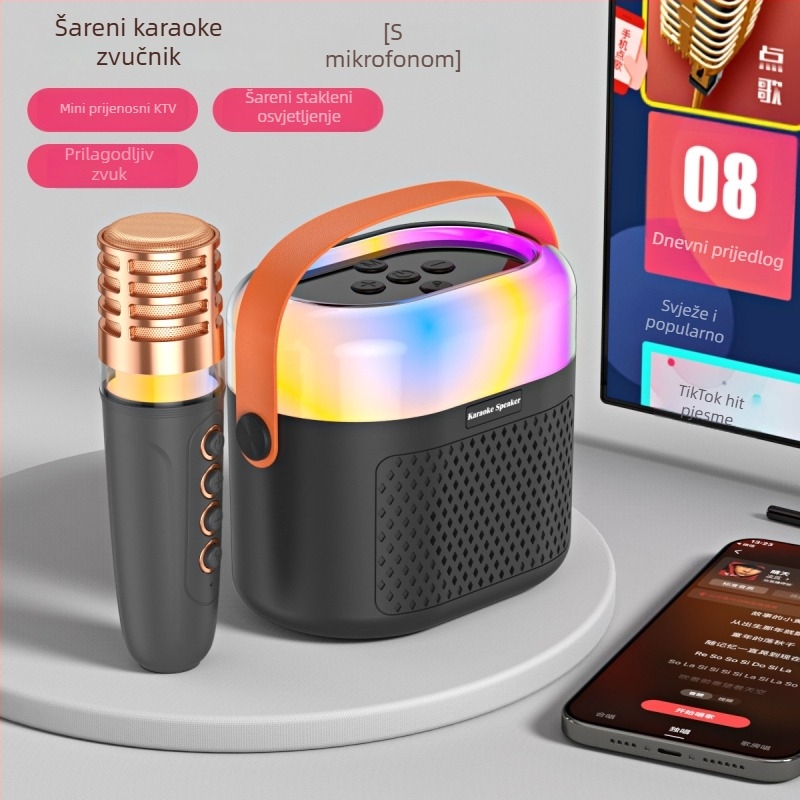 Bluetooth karaoke zvučnik s RGB osvjetljenjem i ugrađenim mikrofonom - 5W, BT 5.3, ugrađena baterija 1200–2000mAh