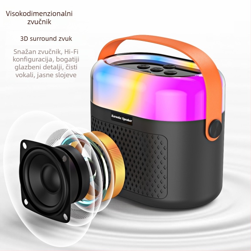Bluetooth karaoke zvučnik s RGB osvjetljenjem i ugrađenim mikrofonom - 5W, BT 5.3, ugrađena baterija 1200–2000mAh