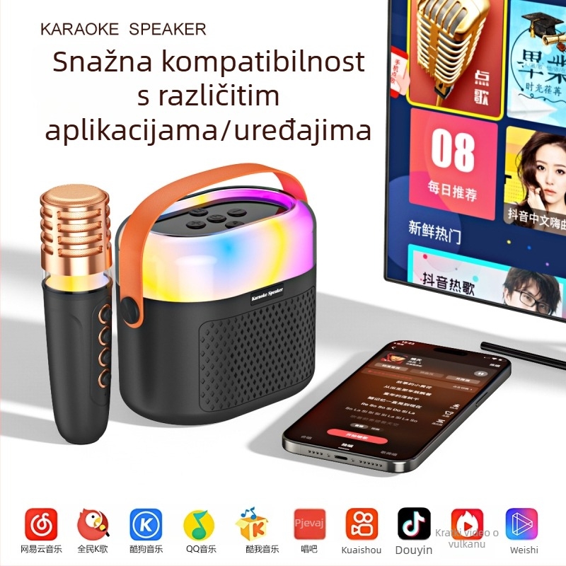 Bluetooth karaoke zvučnik s RGB osvjetljenjem i ugrađenim mikrofonom - 5W, BT 5.3, ugrađena baterija 1200–2000mAh