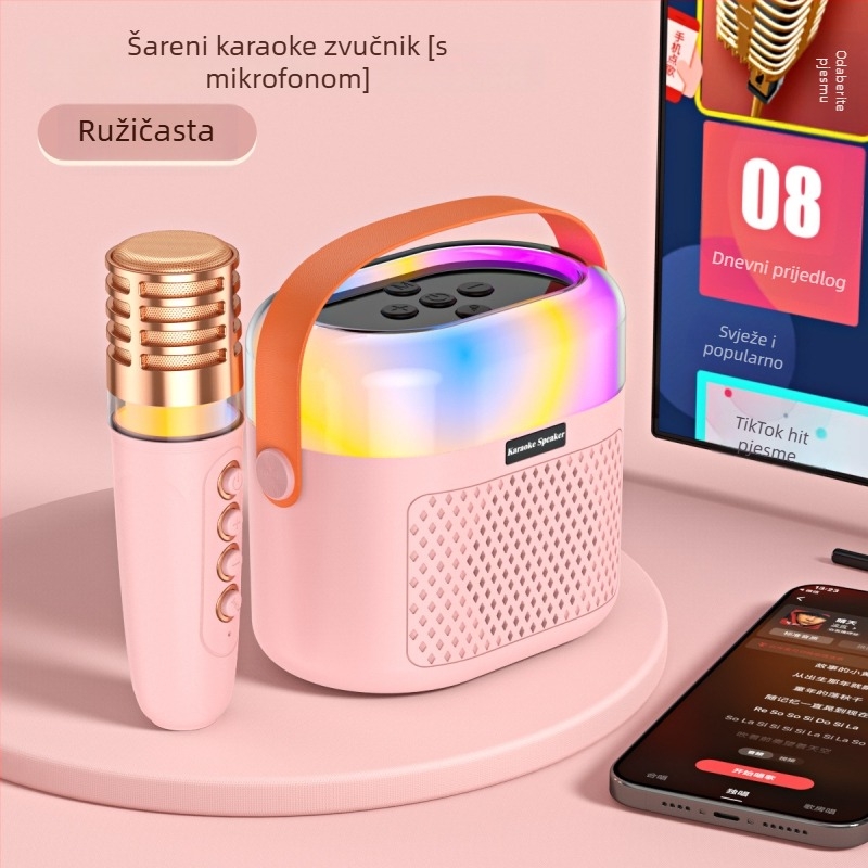 Bluetooth karaoke zvučnik s RGB osvjetljenjem i ugrađenim mikrofonom - 5W, BT 5.3, ugrađena baterija 1200–2000mAh
