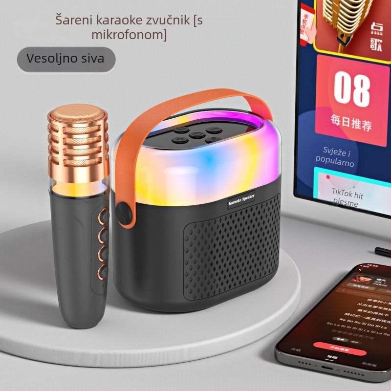 Bluetooth karaoke zvučnik s RGB osvjetljenjem i ugrađenim mikrofonom - 5W, BT 5.3, ugrađena baterija 1200–2000mAh