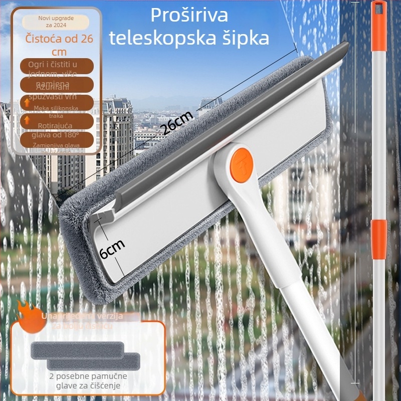 Izvlačni dvostrani alat za čišćenje stakla za vanjske prozore visokih zgrada, plastično kućište, kućna upotreba.