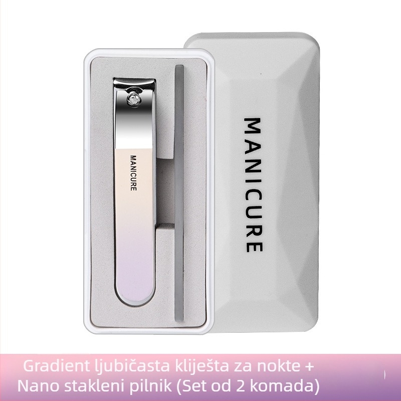 Prenosivi veliki set nokatiju kliješta s ravnim otvorom, staklena pilnica u kutiji – plast + nehrđajući čelik