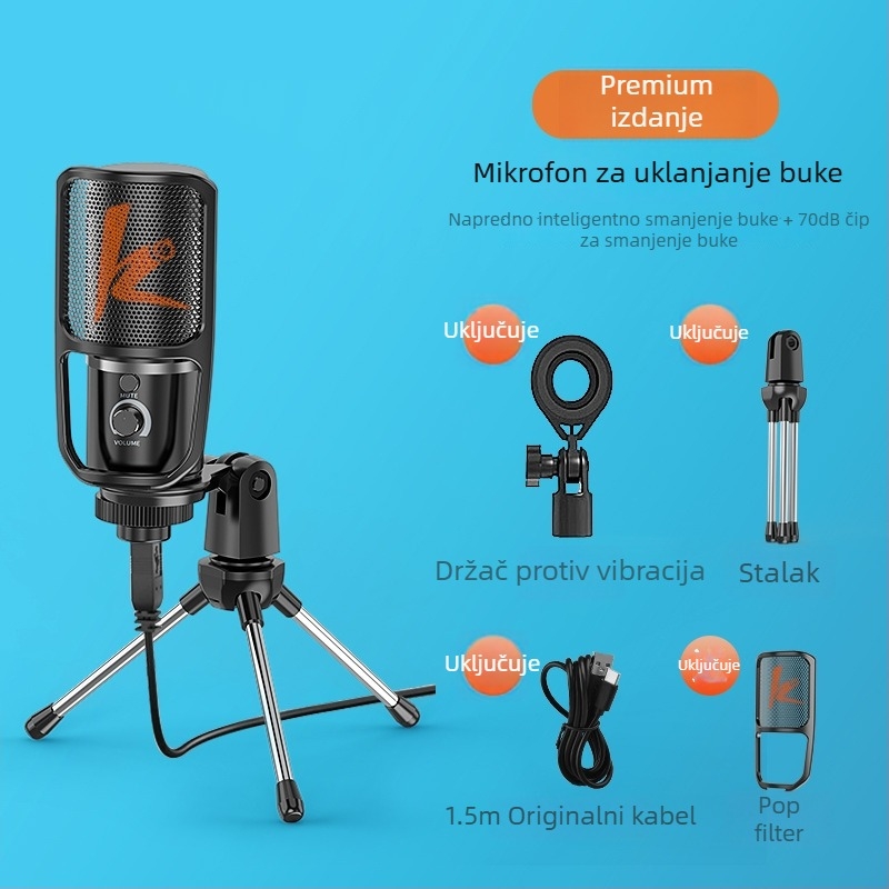 Gaming mikrofon za stolno računalo s kardioidnim dinamičnim snimanjem, žični, SNR ≥70 dB, za streaming i online nastavu