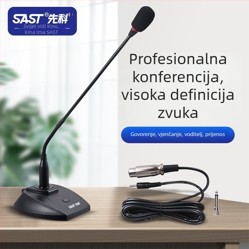 Žični konferencijski mikrofon s fleksibilnim vratom za računalo i karaoke, s promjenjivom usmjerenošću, frekvencijski odziv 100 Hz–20 kHz, SNR ≥ 70 dB