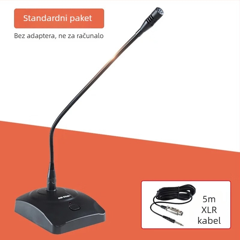 Žični konferencijski mikrofon s fleksibilnim vratom za računalo i karaoke, s promjenjivom usmjerenošću, frekvencijski odziv 100 Hz–20 kHz, SNR ≥ 70 dB
