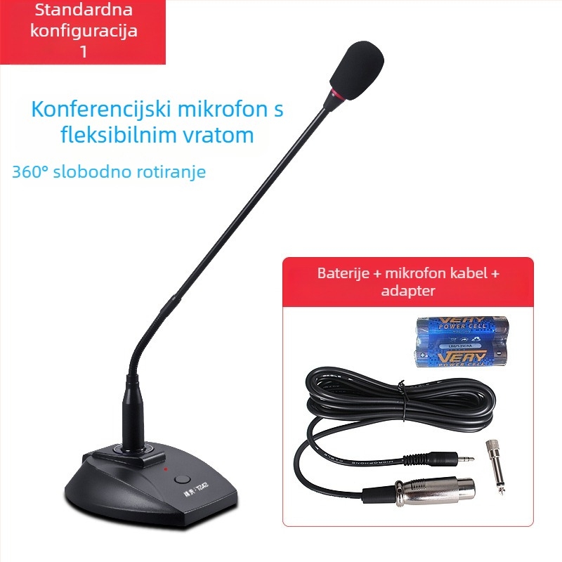 Žični konferencijski mikrofon s fleksibilnim vratom za računalo i karaoke, s promjenjivom usmjerenošću, frekvencijski odziv 100 Hz–20 kHz, SNR ≥ 70 dB