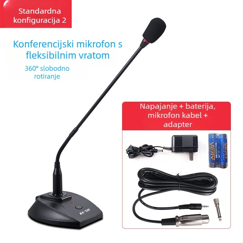 Žični konferencijski mikrofon s fleksibilnim vratom za računalo i karaoke, s promjenjivom usmjerenošću, frekvencijski odziv 100 Hz–20 kHz, SNR ≥ 70 dB