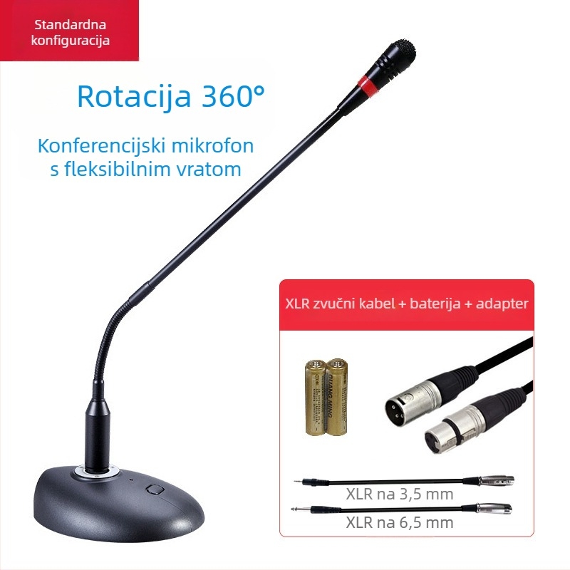 Žični konferencijski mikrofon s fleksibilnim vratom za računalo i karaoke, s promjenjivom usmjerenošću, frekvencijski odziv 100 Hz–20 kHz, SNR ≥ 70 dB