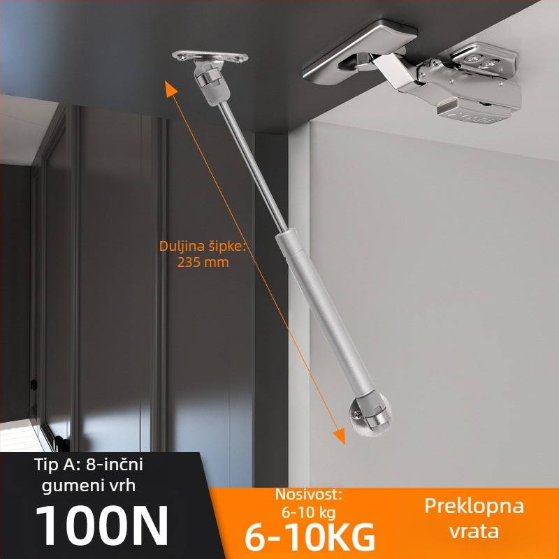 Boluoni plinska opruga za ormariće — željezo, elektroplatiranje, moderan minimalistički stil, za vrata ormara