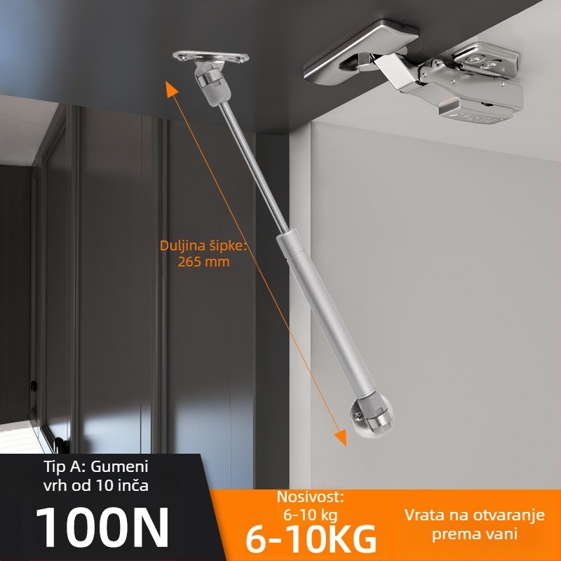 Boluoni plinska opruga za ormariće — željezo, elektroplatiranje, moderan minimalistički stil, za vrata ormara