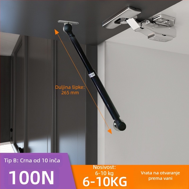 Boluoni plinska opruga za ormariće — željezo, elektroplatiranje, moderan minimalistički stil, za vrata ormara