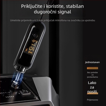 Profesionalni dinamički mikrofon s ugrađenom baterijom za kućnu i KTV upotrebu; kapacitet baterije 800–1000 mAh, trajanje 3–6 h, SNR ≥60 dB, nazivna snaga 30, odabir smjera usmjerenosti