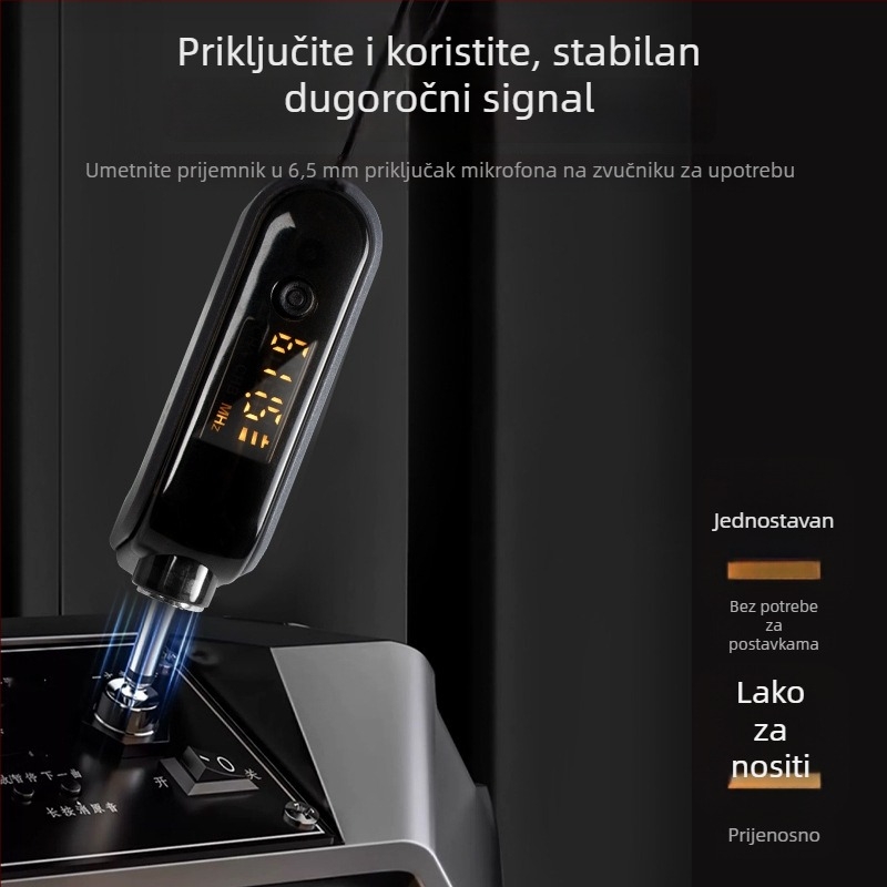 Profesionalni dinamički mikrofon s ugrađenom baterijom za kućnu i KTV upotrebu; kapacitet baterije 800–1000 mAh, trajanje 3–6 h, SNR ≥60 dB, nazivna snaga 30, odabir smjera usmjerenosti