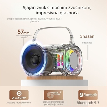T33 Bluetooth karaoke zvučnik s ugrađenim mikrofonom, Bluetooth 5.0, 5W, 1000–1200 mAh, 40 Hz–20 kHz, trajanje baterije 3–6 h