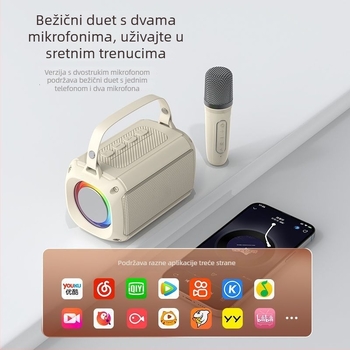 T33 Bluetooth karaoke zvučnik s ugrađenim mikrofonom, Bluetooth 5.0, 5W, 1000–1200 mAh, 40 Hz–20 kHz, trajanje baterije 3–6 h