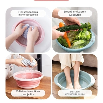 Sklopiva umivaonica za kućnu upotrebu, okruglog oblika, plastična, moguć otisak logotipa, prilagodljiva (Sklopiva konstrukcija; Okrugli oblik; Plastični materijal; Mogu otisak logotipa; Prilagodljiva)