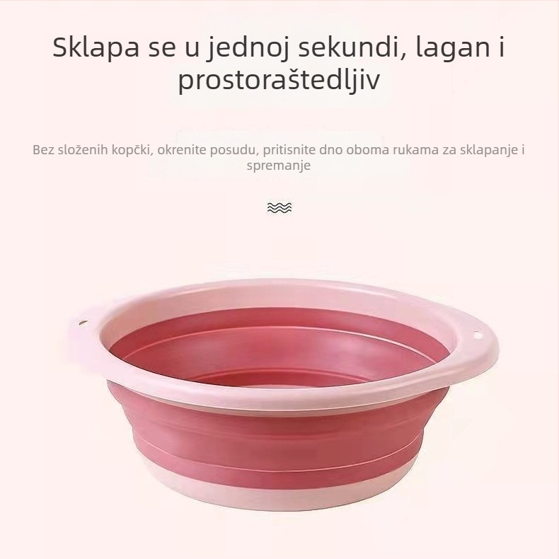 Sklopiva umivaonica za kućnu upotrebu, okruglog oblika, plastična, moguć otisak logotipa, prilagodljiva (Sklopiva konstrukcija; Okrugli oblik; Plastični materijal; Mogu otisak logotipa; Prilagodljiva)