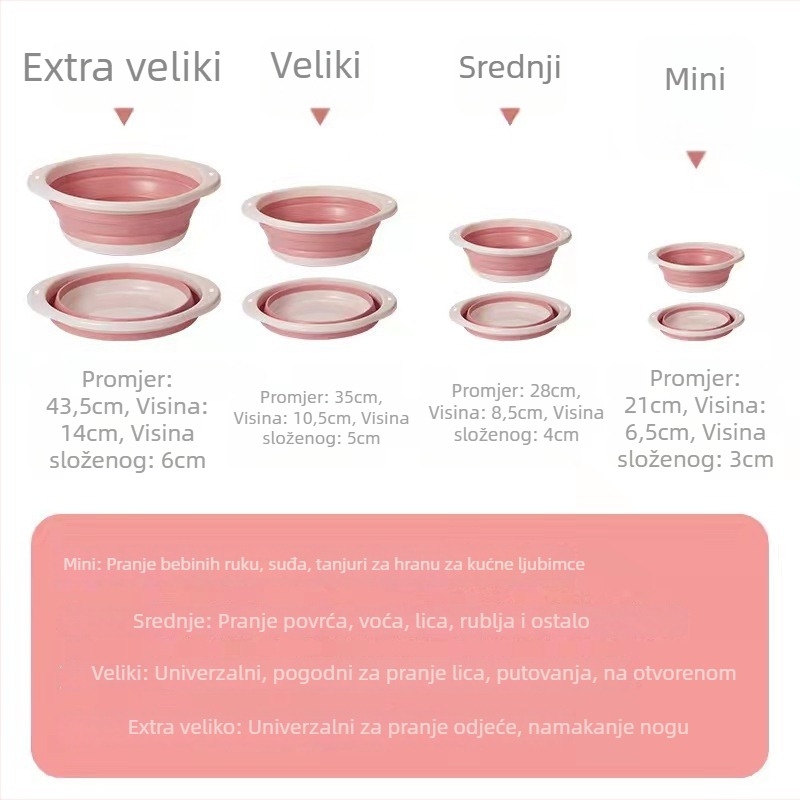 Sklopiva umivaonica za kućnu upotrebu, okruglog oblika, plastična, moguć otisak logotipa, prilagodljiva (Sklopiva konstrukcija; Okrugli oblik; Plastični materijal; Mogu otisak logotipa; Prilagodljiva)