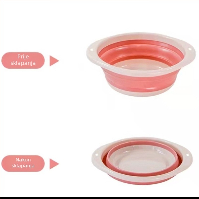 Sklopiva umivaonica za kućnu upotrebu, okruglog oblika, plastična, moguć otisak logotipa, prilagodljiva (Sklopiva konstrukcija; Okrugli oblik; Plastični materijal; Mogu otisak logotipa; Prilagodljiva)
