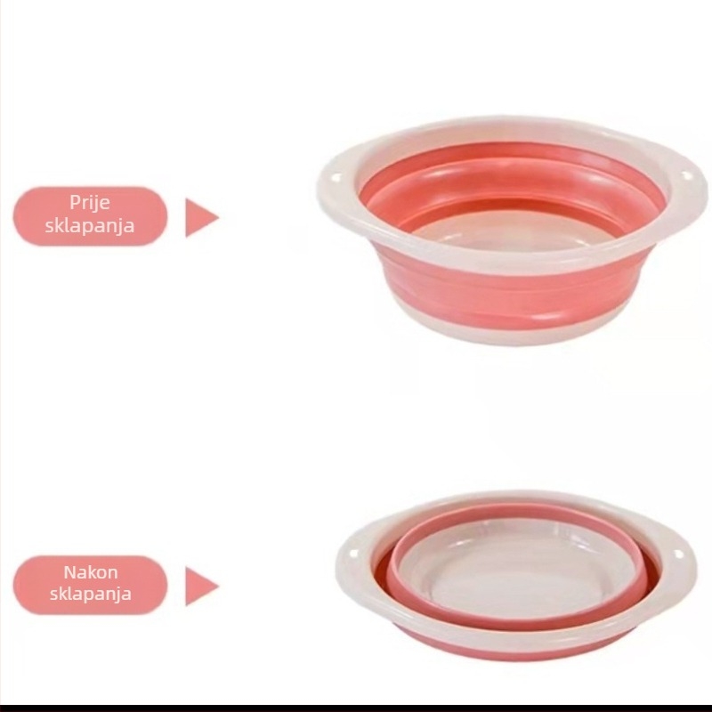 Sklopiva umivaonica za kućnu upotrebu, okruglog oblika, plastična, moguć otisak logotipa, prilagodljiva (Sklopiva konstrukcija; Okrugli oblik; Plastični materijal; Mogu otisak logotipa; Prilagodljiva)
