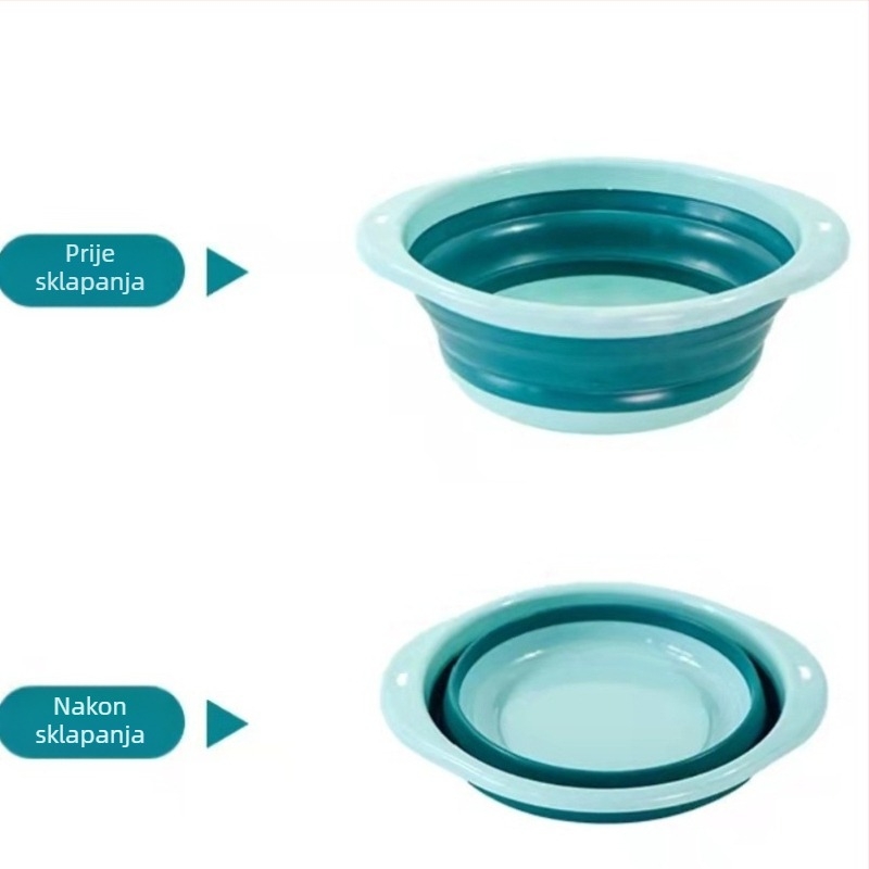 Sklopiva umivaonica za kućnu upotrebu, okruglog oblika, plastična, moguć otisak logotipa, prilagodljiva (Sklopiva konstrukcija; Okrugli oblik; Plastični materijal; Mogu otisak logotipa; Prilagodljiva)