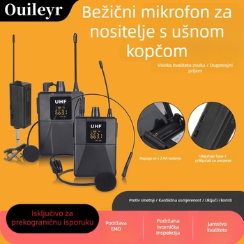 Or-u17 Bežični lavalier mikrofon s klipom na uho i dizajnom za glavu, Bluetooth 5.0, ugrađena baterija 800–1000 mAh, trajanje baterije 8–12 h, frekvencijski odziv 20 Hz–20 kHz