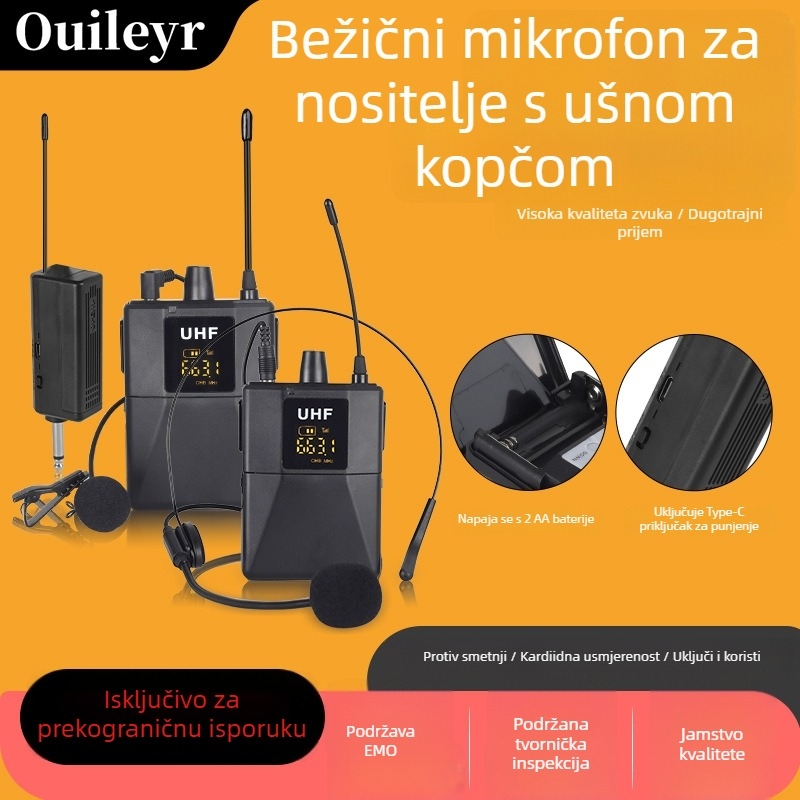Or-u17 Bežični lavalier mikrofon s klipom na uho i dizajnom za glavu, Bluetooth 5.0, ugrađena baterija 800–1000 mAh, trajanje baterije 8–12 h, frekvencijski odziv 20 Hz–20 kHz