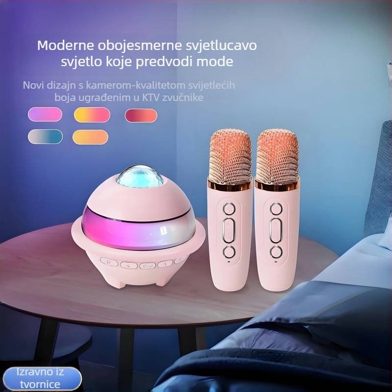 Sve-u-jednom Bluetooth karaoke zvučnik s osvjetljenjem zvjezdanog neba i mikrofonom, 5W, IPX4, ugrađena baterija