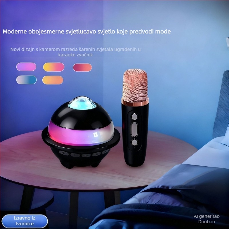 Sve-u-jednom Bluetooth karaoke zvučnik s osvjetljenjem zvjezdanog neba i mikrofonom, 5W, IPX4, ugrađena baterija