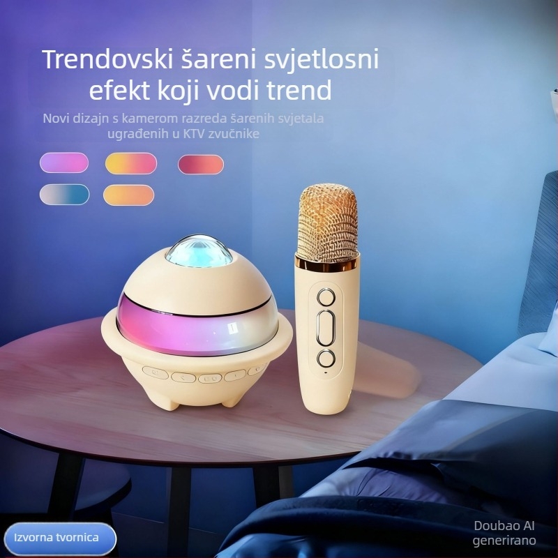 Sve-u-jednom Bluetooth karaoke zvučnik s osvjetljenjem zvjezdanog neba i mikrofonom, 5W, IPX4, ugrađena baterija