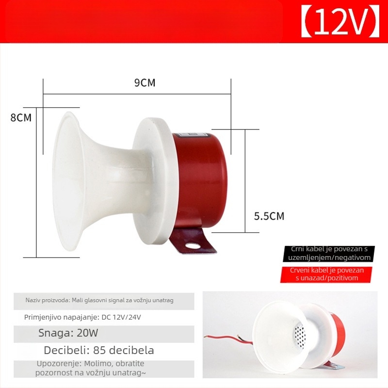 Visokotonac zvučnik za stražnji hod – klaxon za vožnju unatrag, model Reversing horn, bez prilagodbe