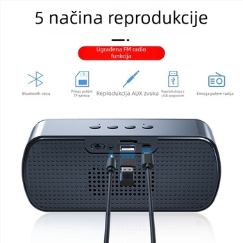 Bežični Bluetooth zvučnik s dvostrukim zvučnicima, Bluetooth 5.0, 40 Hz–20 kHz, 5W, 360° surround zvuk
