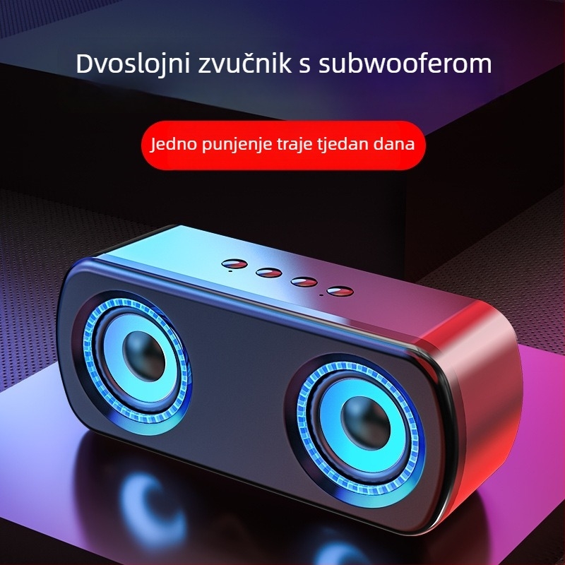 Bežični Bluetooth zvučnik s dvostrukim zvučnicima, Bluetooth 5.0, 40 Hz–20 kHz, 5W, 360° surround zvuk