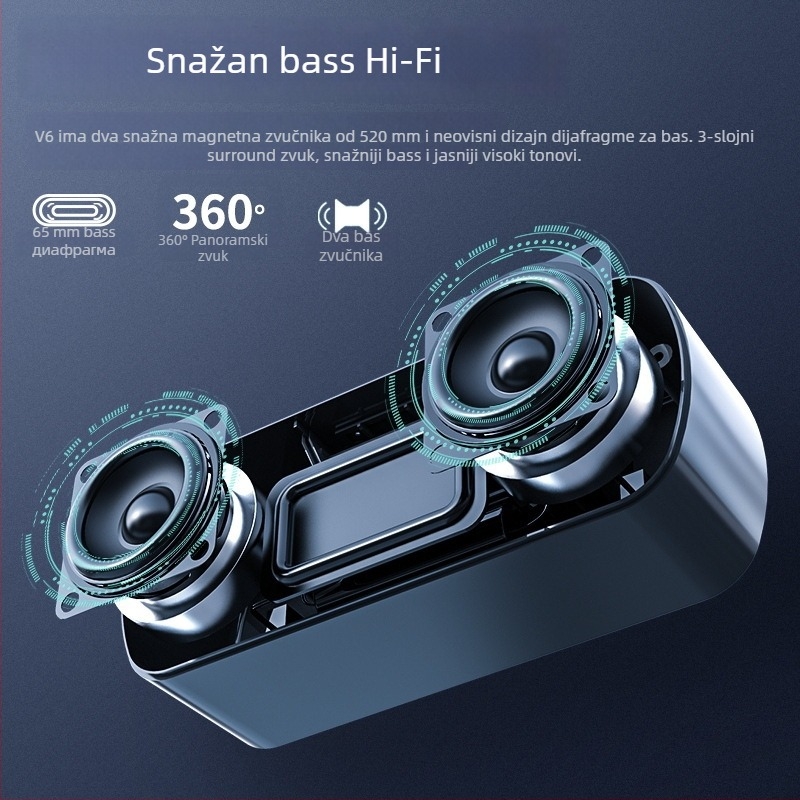 Bežični Bluetooth zvučnik s dvostrukim zvučnicima, Bluetooth 5.0, 40 Hz–20 kHz, 5W, 360° surround zvuk