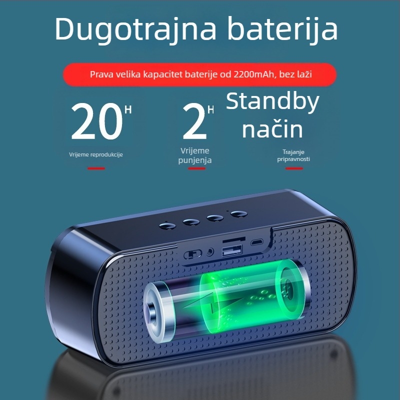 Bežični Bluetooth zvučnik s dvostrukim zvučnicima, Bluetooth 5.0, 40 Hz–20 kHz, 5W, 360° surround zvuk