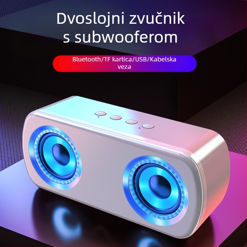 Bežični Bluetooth zvučnik s dvostrukim zvučnicima, Bluetooth 5.0, 40 Hz–20 kHz, 5W, 360° surround zvuk