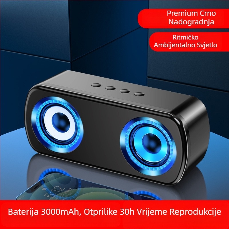 Bežični Bluetooth zvučnik s dvostrukim zvučnicima, Bluetooth 5.0, 40 Hz–20 kHz, 5W, 360° surround zvuk