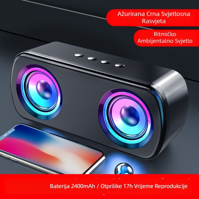 Bežični Bluetooth zvučnik s dvostrukim zvučnicima, Bluetooth 5.0, 40 Hz–20 kHz, 5W, 360° surround zvuk