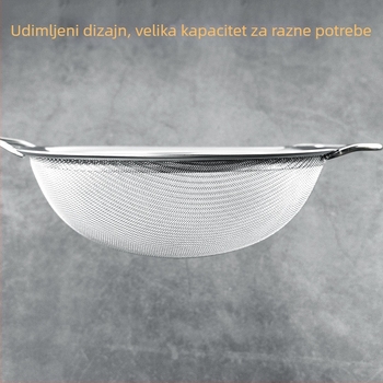 Nehrđavo-čelično cjedilo s plastičnim držačem za ultrafino filtriranje – za sojino mlijeko, sok, brašno i ostatke kineskih biljnih lijekova; protuklizno, otporno na opeklinu; s dvostrukim ili jednostrukim kukicama