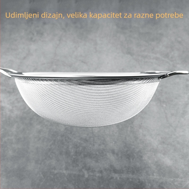 Nehrđavo-čelično cjedilo s plastičnim držačem za ultrafino filtriranje – za sojino mlijeko, sok, brašno i ostatke kineskih biljnih lijekova; protuklizno, otporno na opeklinu; s dvostrukim ili jednostrukim kukicama