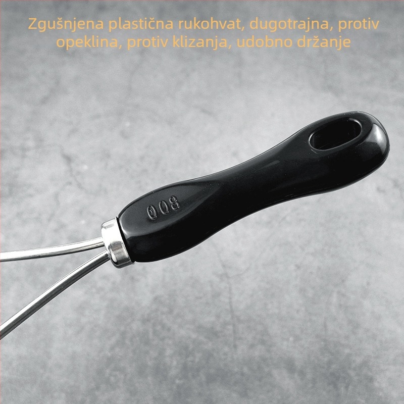 Nehrđavo-čelično cjedilo s plastičnim držačem za ultrafino filtriranje – za sojino mlijeko, sok, brašno i ostatke kineskih biljnih lijekova; protuklizno, otporno na opeklinu; s dvostrukim ili jednostrukim kukicama